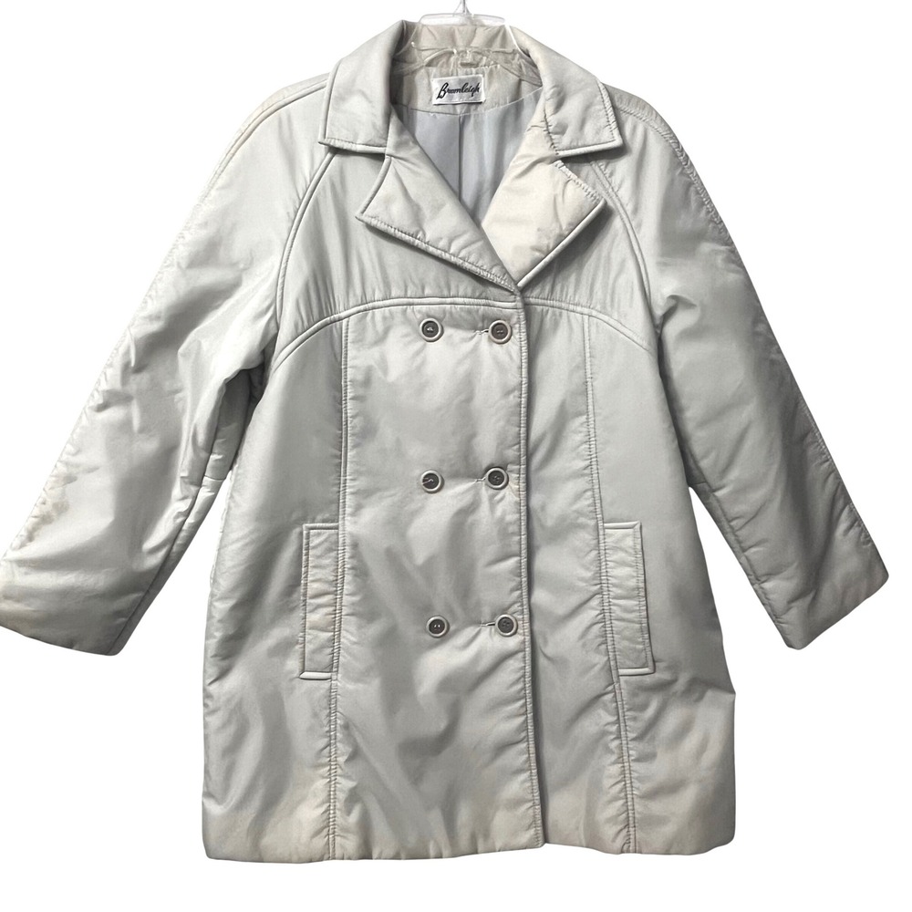 Vintage Bromleigh Double Breasted Retro Puffer Coat Beige Women Trench Midi sz M